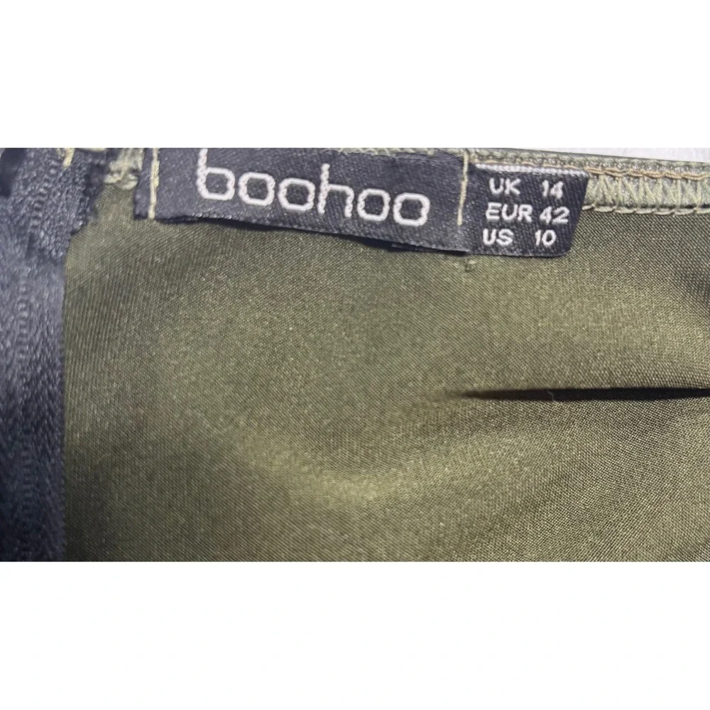 Boohoo Faux Leather Midi Dress Womens Olive Green Good Condition Bodycon Size 10